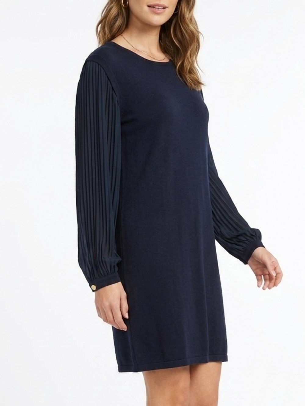 Nicole Miller New York Long Sleeve shift dress with pleated sleeves